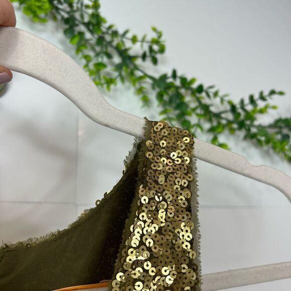 Alice & Olivia Gold Olive Sequin Silk Sparkly Mini Tank Party Dress Sleeveless 2 - Picture 16 of 16